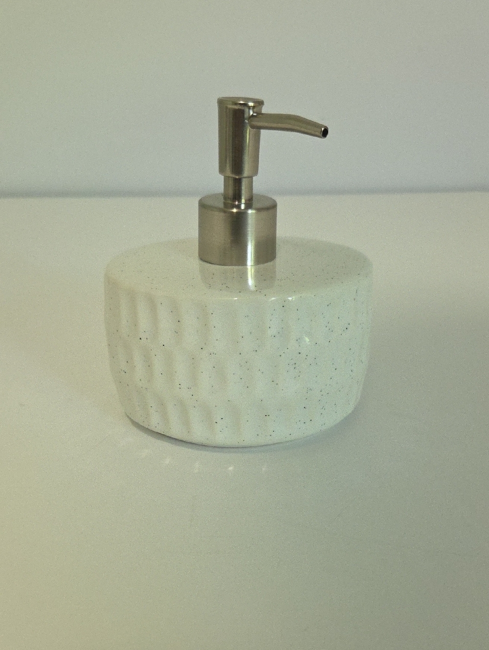 Ceramic Soap Dispenser Pump - White Speckled Ceramic with Brushed Metal Top